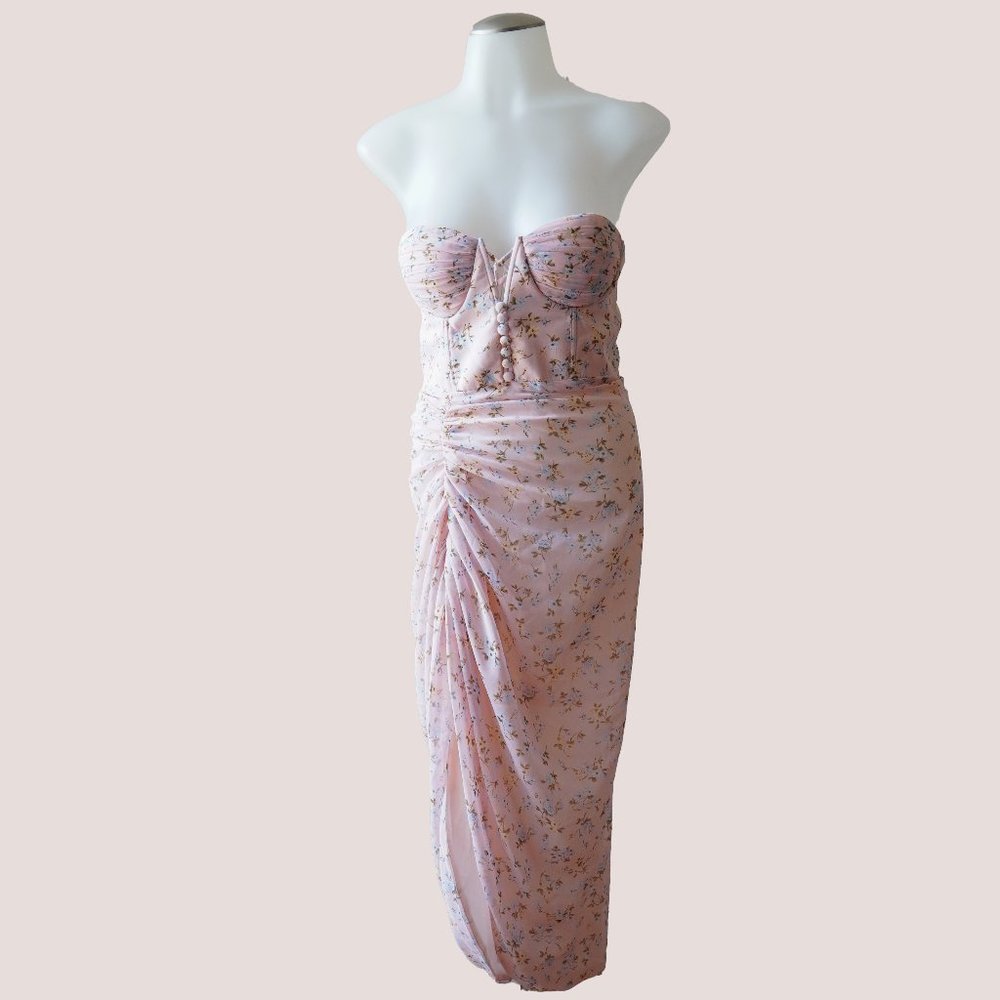 Adeirlina Strapless Floral Ruched Midi Dress